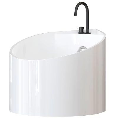 Modern White Freestanding Bathtub With Sleek Surface And Black Faucet 3d model