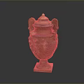 Carved Sculpture Vase With Winged Decorations Golden Lid And Relief Figures