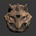 3D Rendered Monster Skull With Horns Eye Sockets And Textured Surface