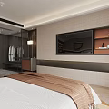 Modern Hotel Guest Room With King Bed Sofa Patterned Rug And Decorative Painting