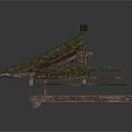Architectural Sloped Roof Structure Covered With Natural Moss And Rustic Wooden Framing
