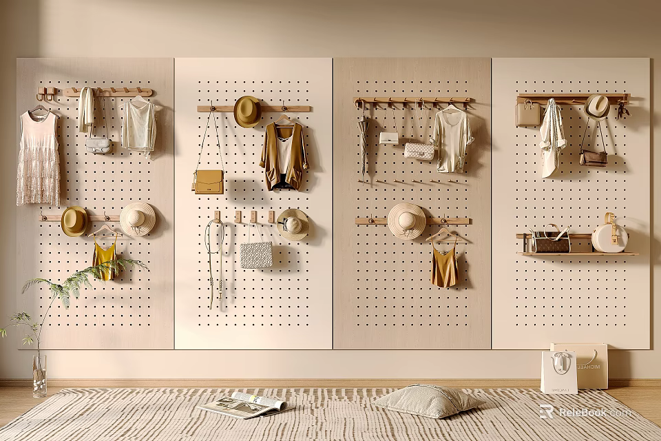 Minimalist Pegboard Wall Decor Hanging Hats Clothes Bags And Small Items For Home Storage 3d model 