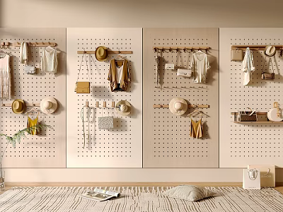 Minimalist Pegboard Wall Decor Hanging Hats Clothes Bags And Small Items For Home Storage 3d model