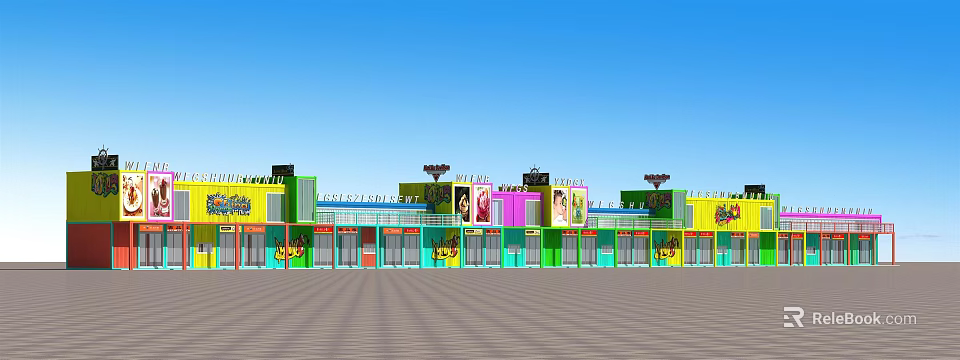 Vibrant Commercial Street With Colorful Storefronts Modern Signboards And Bright Shop Exteriors 3d model 