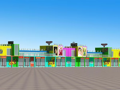 Vibrant Commercial Street With Colorful Storefronts Modern Signboards And Bright Shop Exteriors 3d model