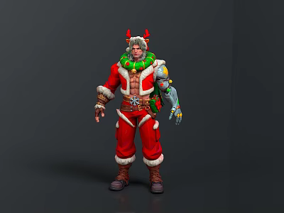 Christmas Themed Horned Creature Character In Red Outfit With Mechanical Arm 3d model