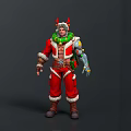 Christmas Themed Horned Creature Character In Red Outfit With Mechanical Arm