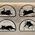 Cute Black Cat Pattern Semicircular Shaped Rugs With Various Postures Design 3d model
