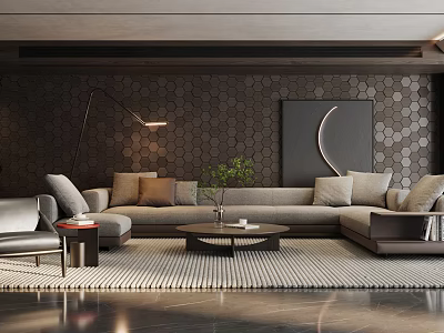 Modern Living Room With Sectional Sofa Floor Lamp And Artwork 3d model