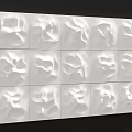 White 3D Textured Decorative Wall With Square Panels And Relief Patterns 3d model