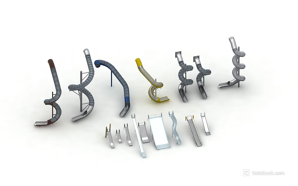 Durable Playground Equipment Components With Various Slide Designs And Metal Structures 3d model