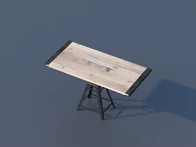 Sturdy Wooden Table With Black Metal Legs And Rustic Industrial Design 3d model