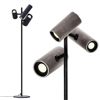 Modern Floor Lamp With Multiple Adjustable Gray Heads And Sleek Black Stand 3d model