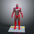 Iron Man Armor in Red and Silver Standing on Gray Platform With Yellow Lines