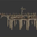 Rustic Wooden Dock Building With Multiple Platforms Ropes Barrels And Support Beams