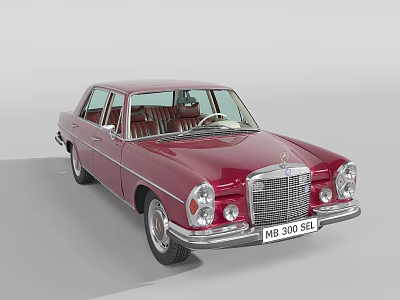 Red Classic Mercedes 200 SEL Sedan With Chrome Grille And Vintage Design 3d model