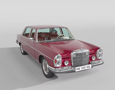 Red Classic Mercedes 200 SEL Sedan With Chrome Grille And Vintage Design 3d model
