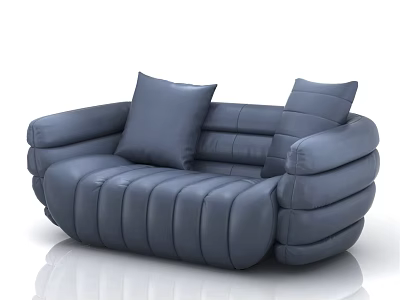 Modern Blue Leather Single Sofa with Comfortable Pillows and Stylish Design 3d model