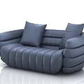 Modern Blue Leather Single Sofa with Comfortable Pillows and Stylish Design 3d model