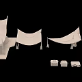 White Canvas Tent Structures With Foldable Boxes And Support Poles 3d model
