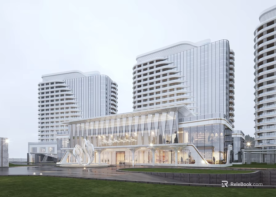 Modern High Rise Residential Buildings Featuring Glass Curtain Walls And White Exterior Design 3d model 