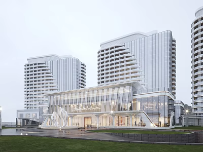 Modern High Rise Residential Buildings Featuring Glass Curtain Walls And White Exterior Design 3d model