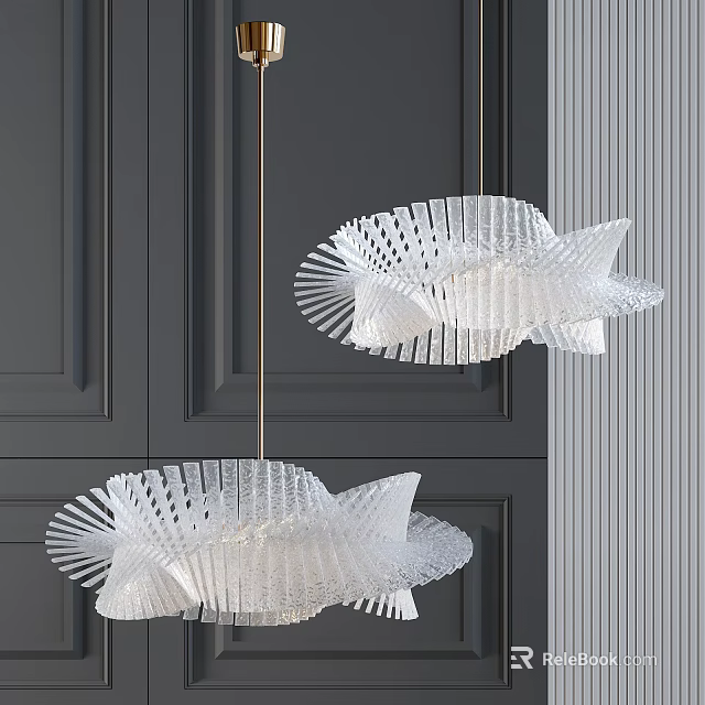 Modern White Textured Chandeliers In Interior Decor With Dark Wall Background 3d model