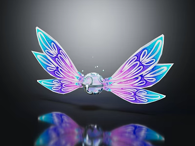 Unique Wall Decor With Patterned Blue Purple Gradient Wings And Transparent Crystal Ball 3d model