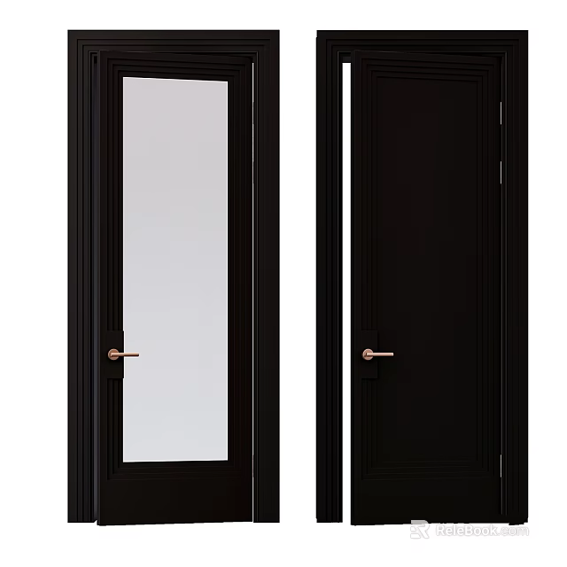Black Modern Hinged Doors With Glass Panel Solid Panel And Metal Handles 3d model
