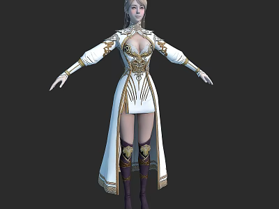 Fantasy Female Character 3D Model With Silver Hair White Gold Robe And Long Boots 3d model