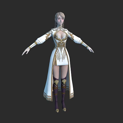 Fantasy Female Character 3D Model With Silver Hair White Gold Robe And Long Boots 3d model