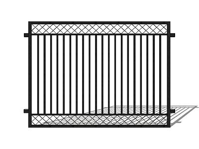Modern Black Metal Gate with Vertical Bars and Top and Bottom Lattice Design 3d model