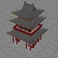 Chinese-style ancient building across the street 3d model