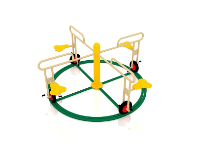 Rotating Playground Equipment With Yellow Central Pole Green Base And Seats 3d model