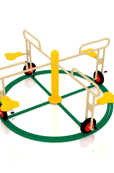 Rotating Playground Equipment With Yellow Central Pole Green Base And Seats 3d model