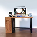 Modern Home Office Desk Setup With Monitor Speakers Potted Plant Photo Frame And PC Tower