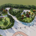Beautifully Designed Park Landscape with Lush Trees Curved Lawns and Decorative Water Features