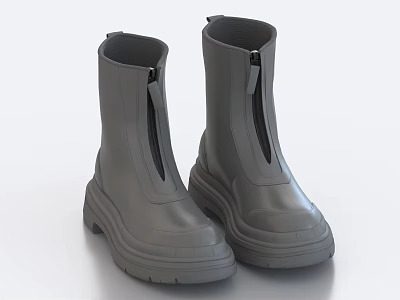 Stylish Gray Mid Calf Boots With Zipper Design And Thick Sole 3d model