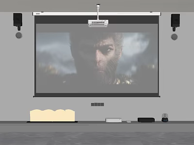 Projection Monitoring System For Home Theater With Projector Screen And Audio Equipment Setup 3d model