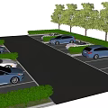 Two Level Parking Lot Layout With Parked Cars And Green Trees