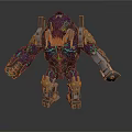 Purple Mechanical Armored Creature Character With Glowing Green Patterns And Metallic Details