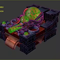 Sci Fi Mechanical Structure With Glowing Red Orange Parts And Platform Base 3d model