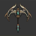 Ornate Battle Axe for Game Movie Character With Intricate Metal Design And Blue Glowing Gem