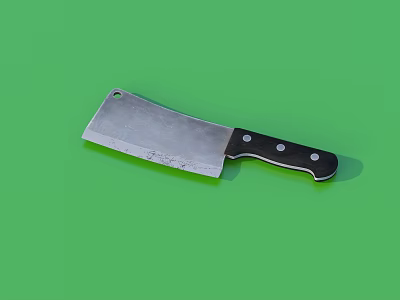 Kitchen Knife with Silver Blade Black Handle Three Rivets on Green Background Essential Household Tool 3d model