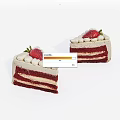 Two Slices of Red Velvet Cake with Layers of Cream and Fresh Strawberry Topping