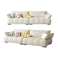 Cream Two Seater Sofa With Patterned Pillows And Yellow Flower Decorations 3d model