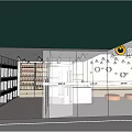 Modern Bright Cafe Interior With Glass Partition Orange Seats And Shelves With Bottles