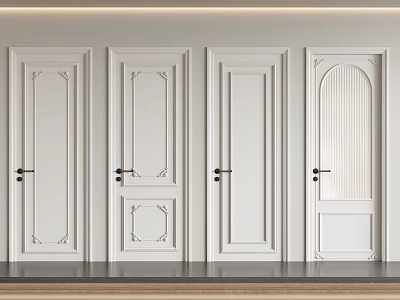 Modern White Hinged Doors With Various Panel Designs And Decorative Details 3d model