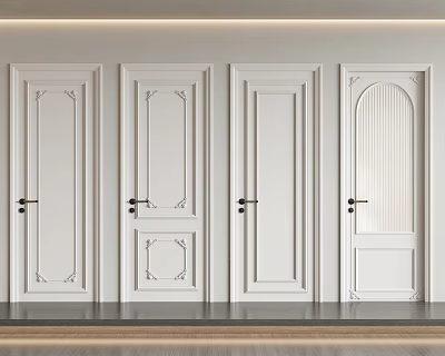 Modern White Hinged Doors With Various Panel Designs And Decorative Details 3d model