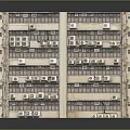 Old Apartment Building Exterior With Multiple Floors Air Conditioners And Windows
